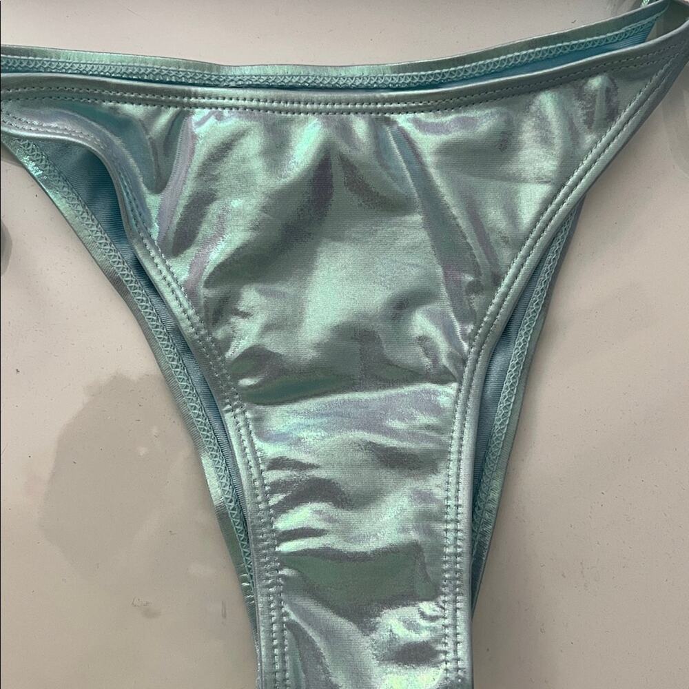 NWT $228 iridescent aqua BIKINI SET Bottoms Up Bikinis Everything But Water M - Picture 7 of 9